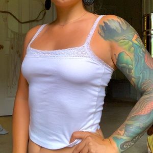 EXPRESS white and lace drop top